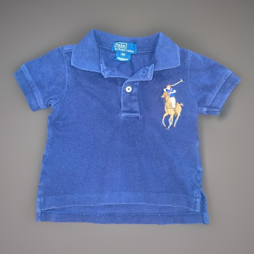 Polo Ralph Lauren Blue Collared Big Pony Logo Boy Baby Dress Shirt - Size 9M